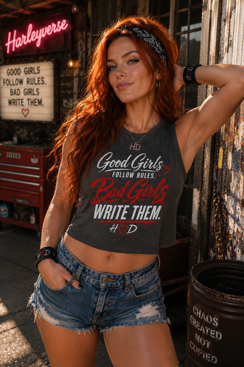 Harley Doo - Crop Top — “Good Girls Follow Rules, Bad Girls Write Them” Feminine Graphic Crop Top