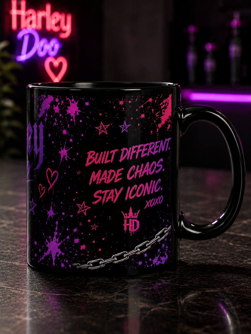 Harley Doo logo mug | Black ceramic mug