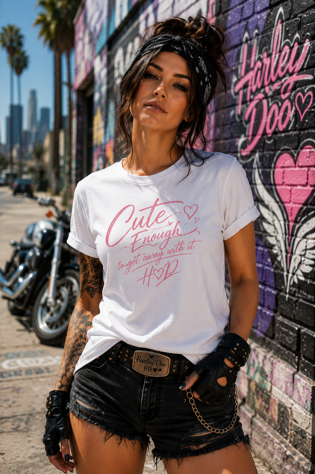 Cute Enough T-Shirt — Feminine Script Graphic Women’s Tee (pink heart)