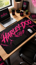 Harley-Doo logo pink lightning Desk Mat | gaming mousepad, office desk pad