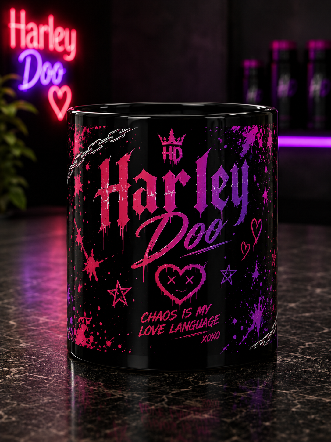 Harley Doo logo mug | Black ceramic mug