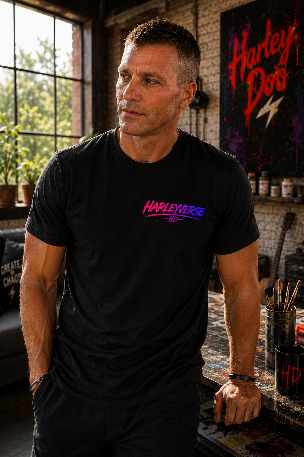 Retro Neon Harleyverse  'Hype Crew' Logo Tee | Moisture Wicking Shirt