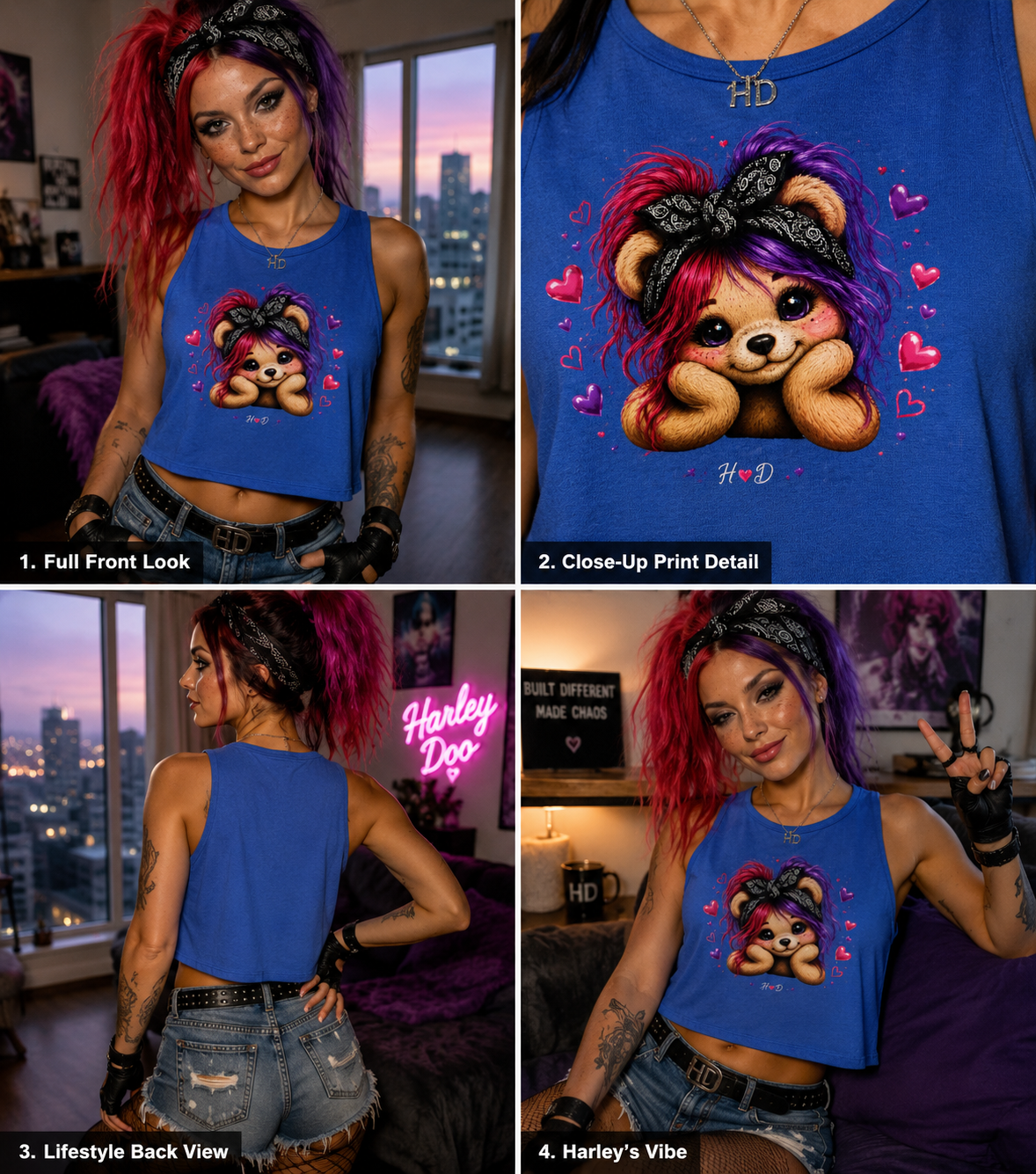 Cute Teddy Bear Crop Top | Women's Graphic Tank | Kawaii Shirt