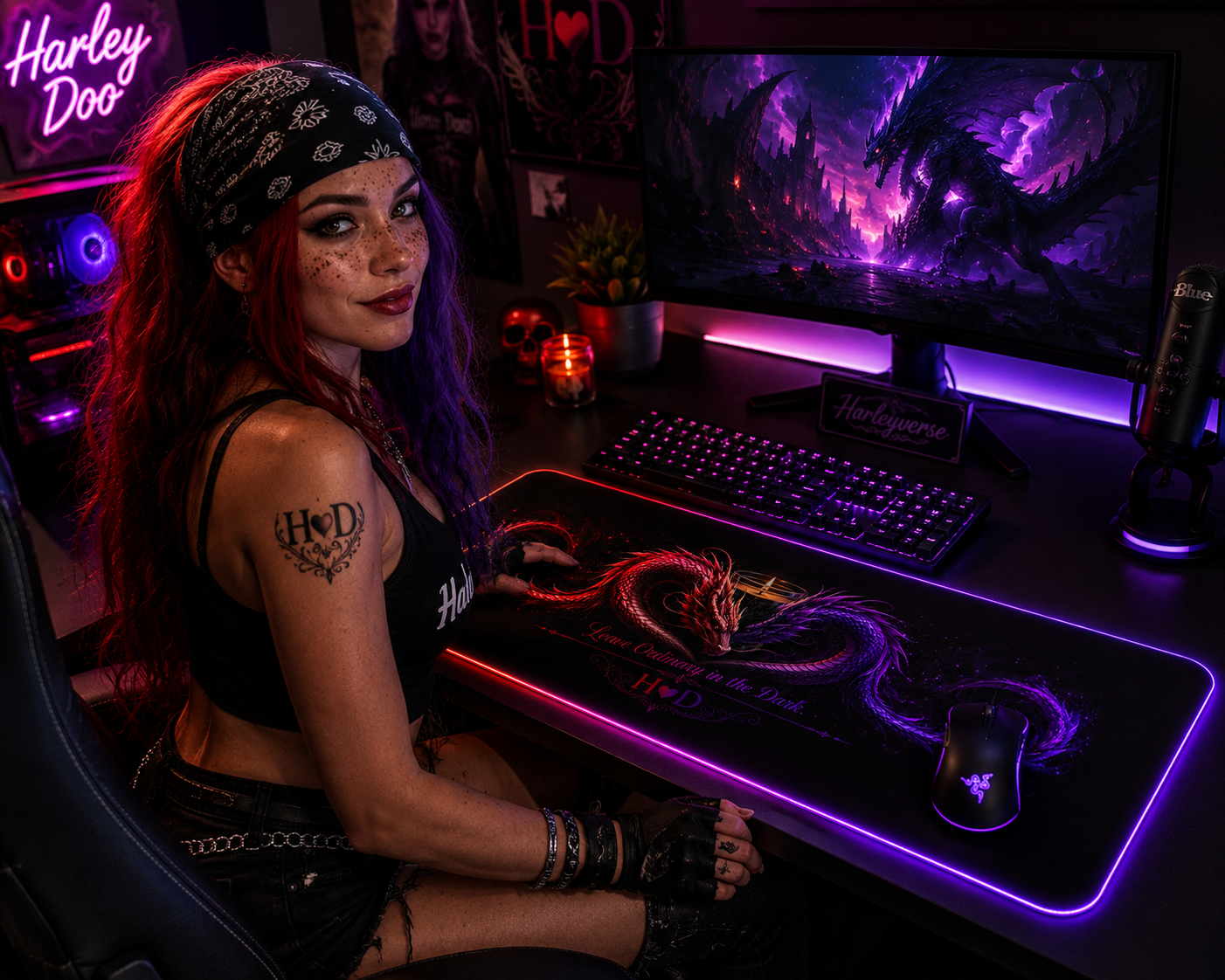 Flaming Heart Dragon LED Gaming Mouse Pad | RGB Desk Mat