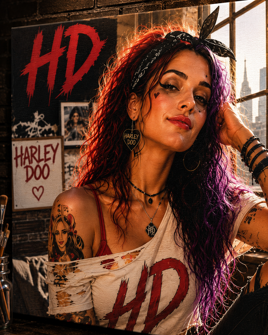 "Harley Doo" Urban Graffiti Art/  Moody Street Style Matte Canvas 11x14