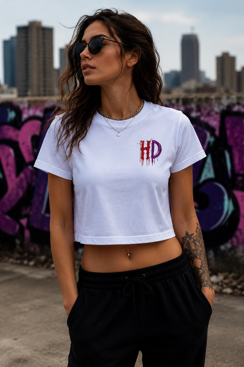 Harley Doo HD Drip Logo Crop Tee | horror ink splatter chest design