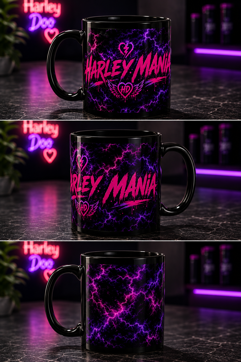 Harley Mania neon lightning Mug | Black ceramic coffee mug