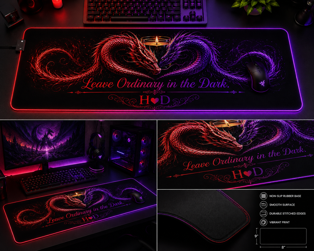 Flaming Heart Dragon LED Gaming Mouse Pad | RGB Desk Mat
