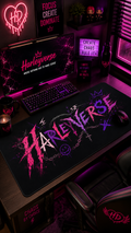 Harleyverse desk mat | Pink Purple Grunge typography, gaming mousepad
