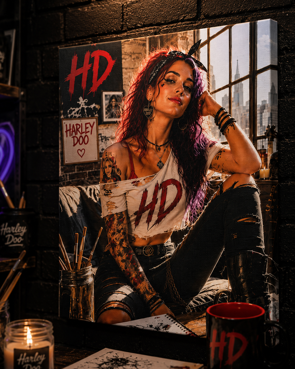 "Harley Doo" Urban Graffiti Art/  Moody Street Style Matte Canvas 11x14