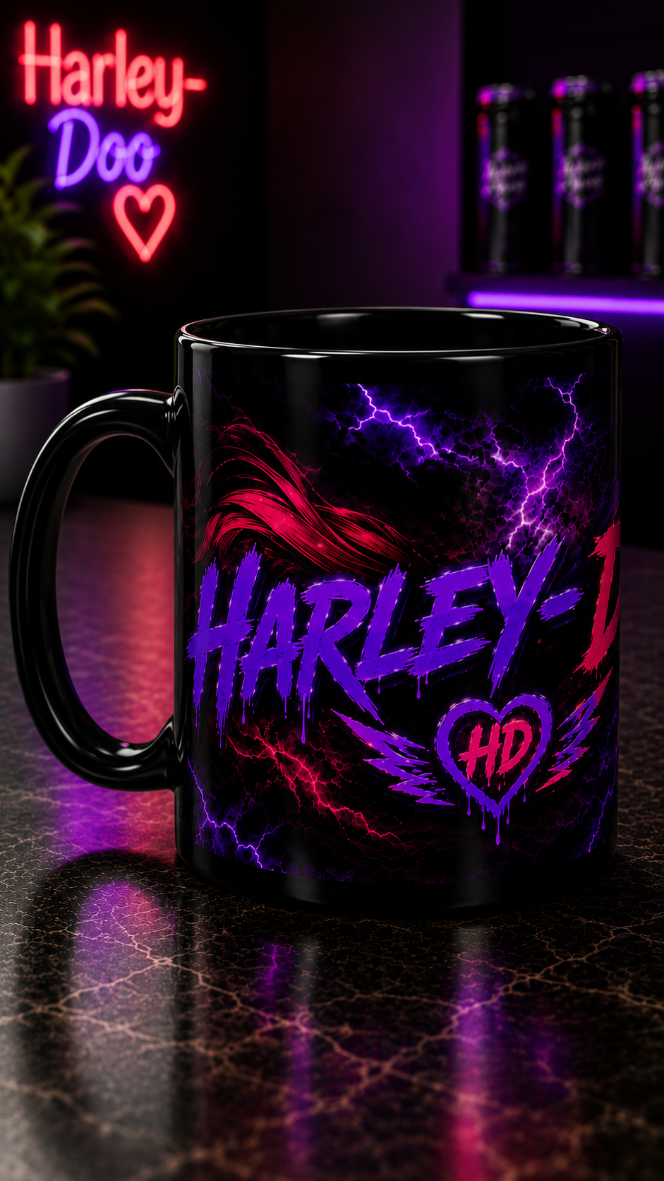 Harley-Doo Neon Logo mug | Black Ceramic Mug