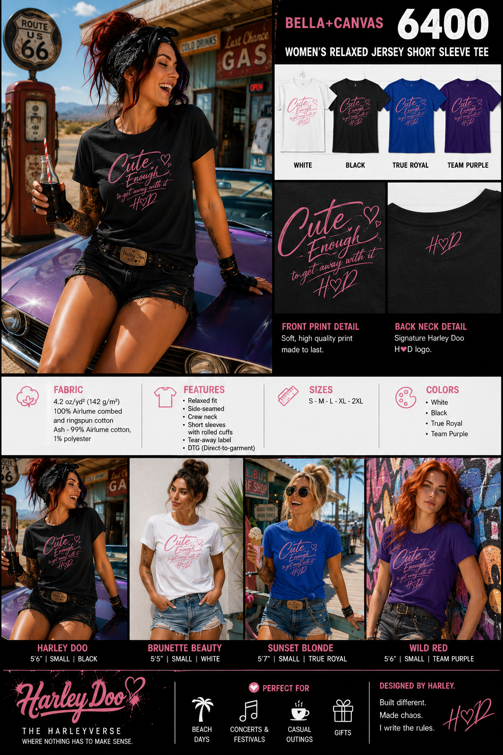 Cute Enough T-Shirt — Feminine Script Graphic Women’s Tee (pink heart)