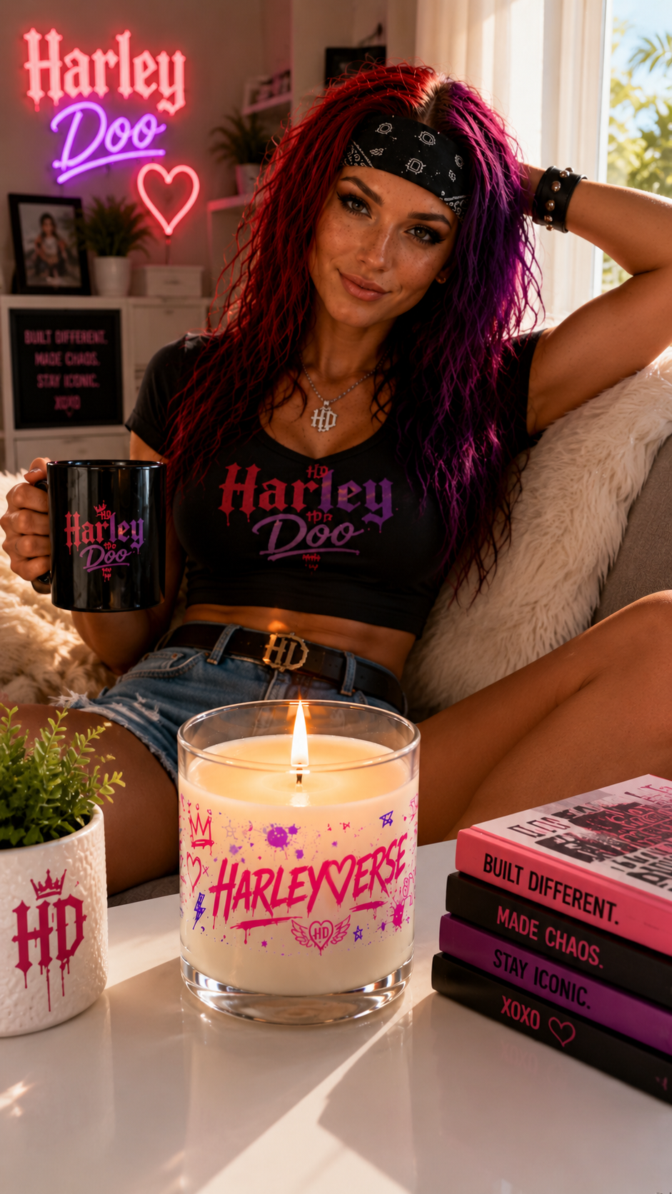 Harleyverse Candle | 11oz Glass Scented Candle, Pink Graffiti Hearts