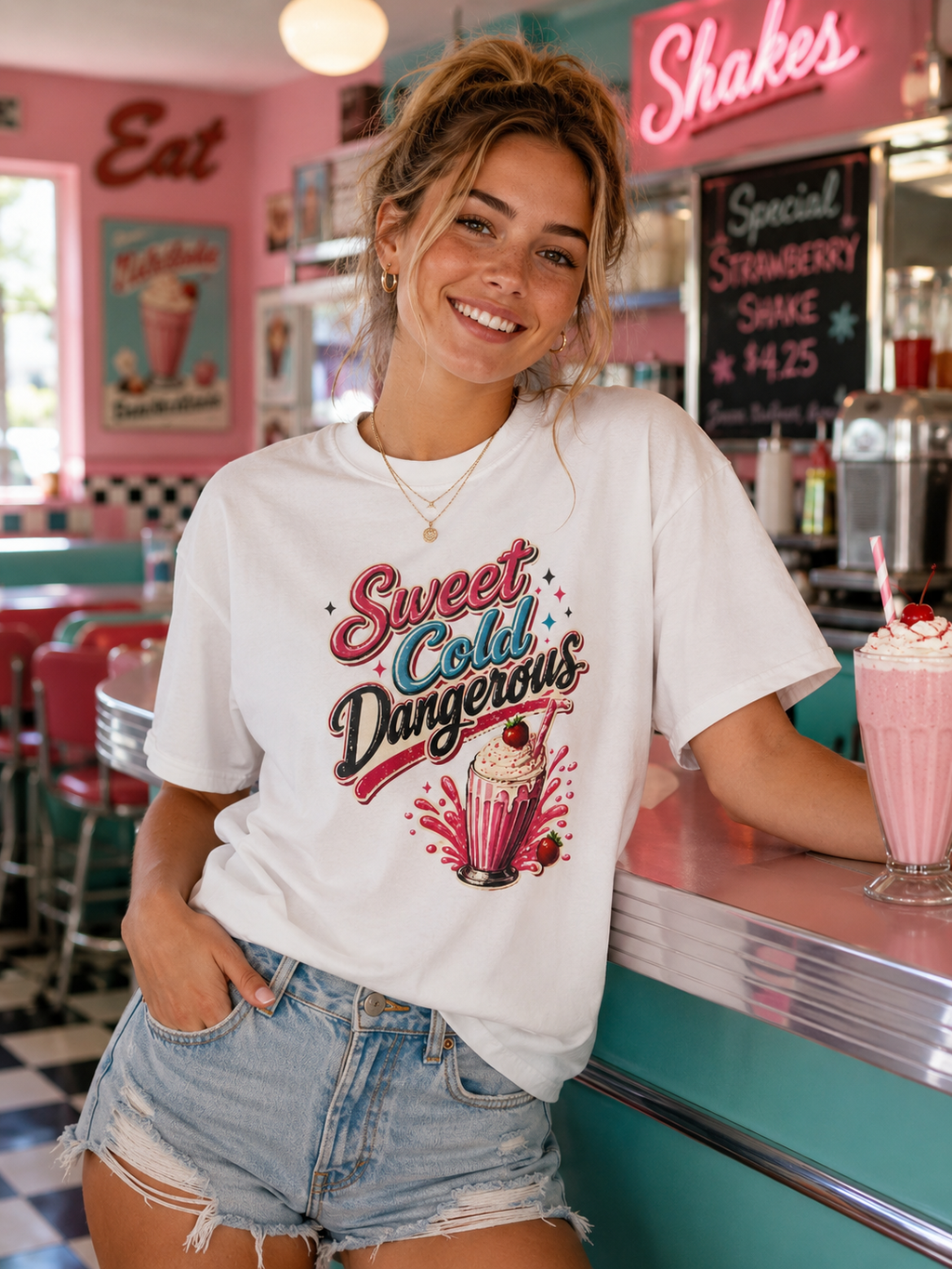 Harley Doo Sweet Cold Dangerous milkshake T-shirt | retro diner soda graphic