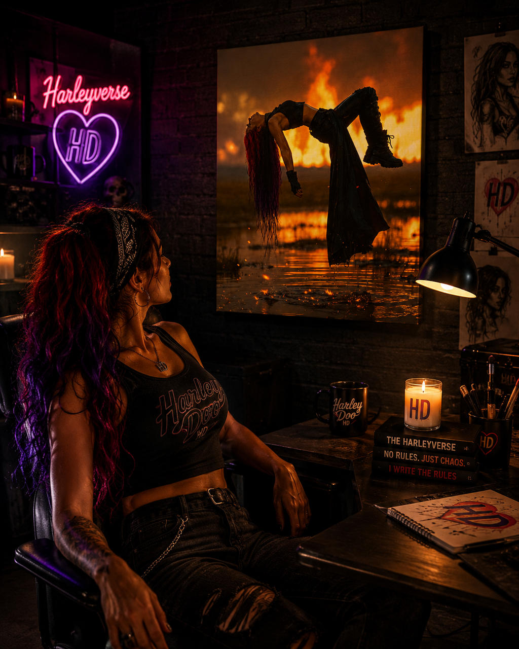 "Harley Doo" Levitation Illustration Canvas/ Moody Goth Canvas Art (11x14)