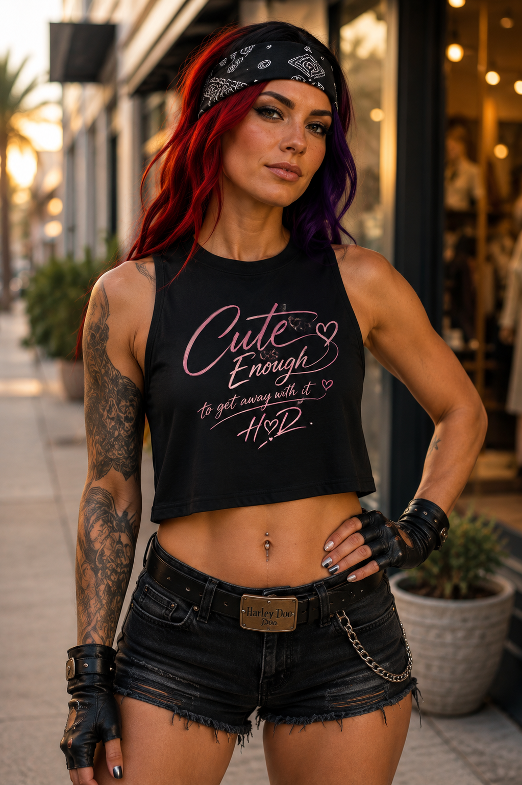 Cute Enough Crop Top — Women's Pink Script Graphic Tank