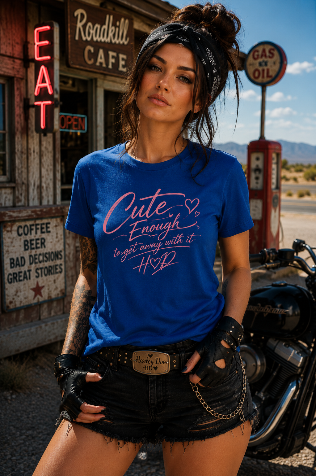 Cute Enough T-Shirt — Feminine Script Graphic Women’s Tee (pink heart)