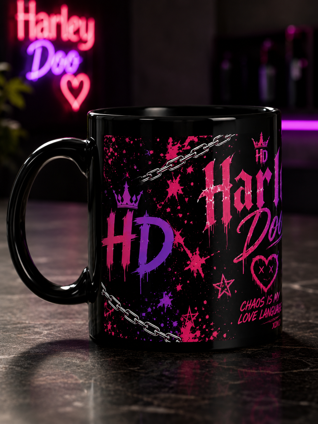 Harley Doo logo mug | Black ceramic mug