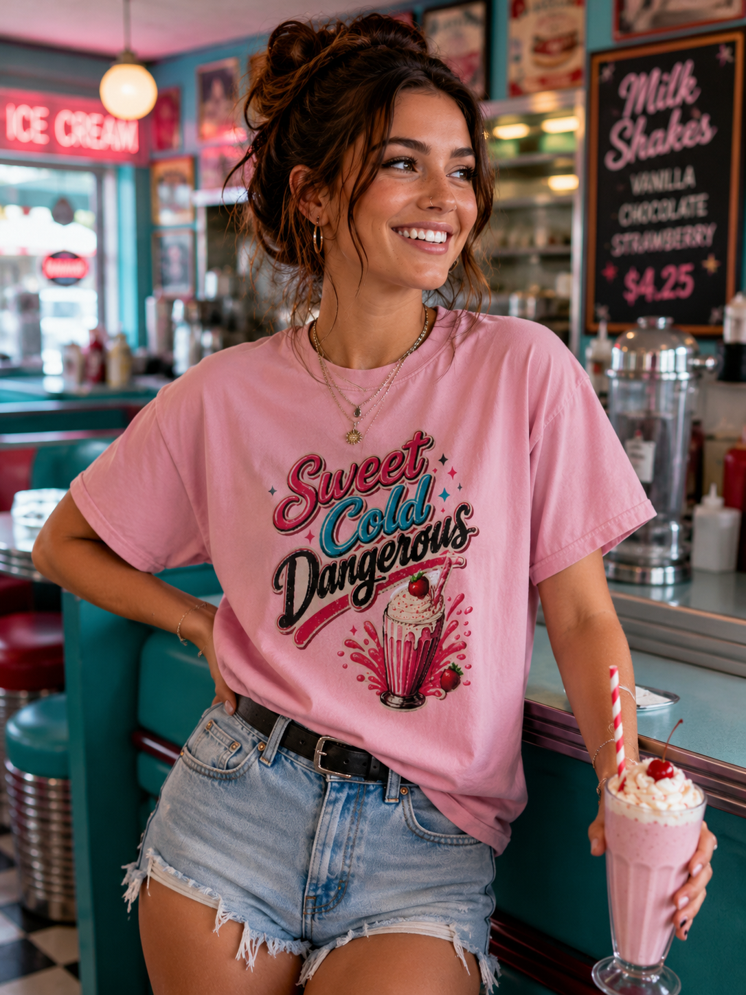 Harley Doo Sweet Cold Dangerous milkshake T-shirt | retro diner soda graphic