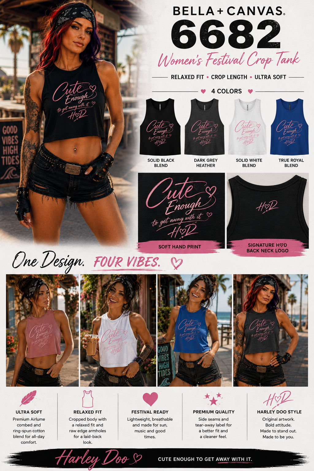 Cute Enough Crop Top — Women's Pink Script Graphic Tank