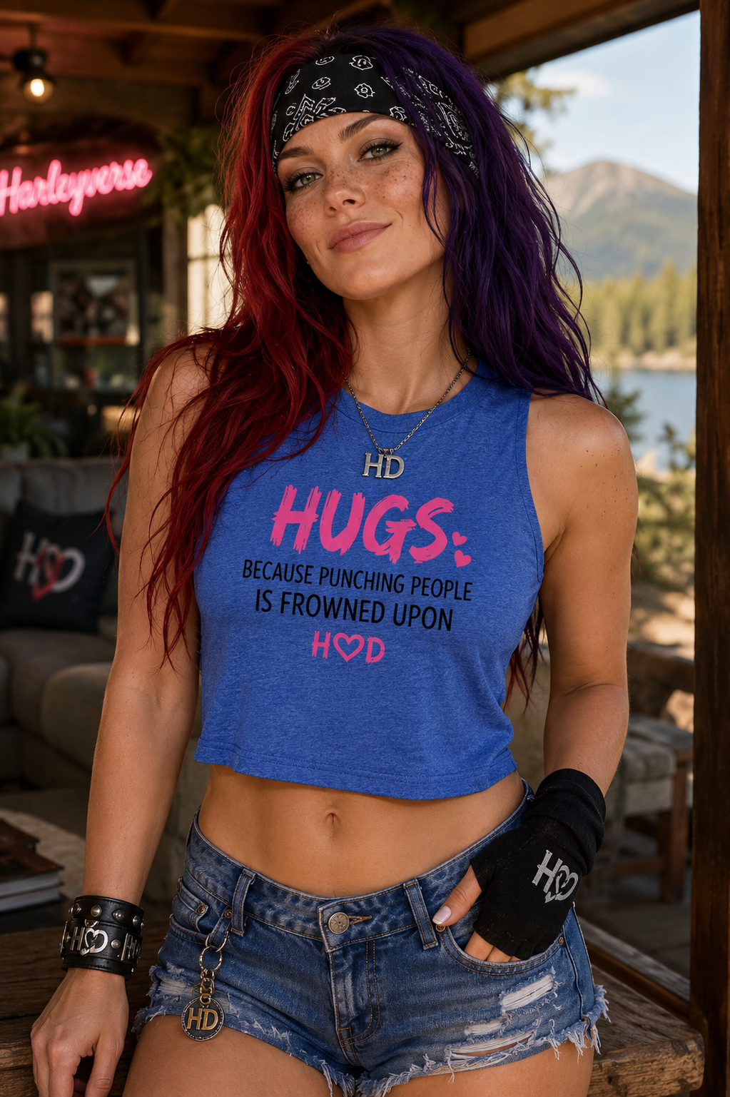 Harley Doo Crop Top — HUGS.  (Funny Feminine Graphic)