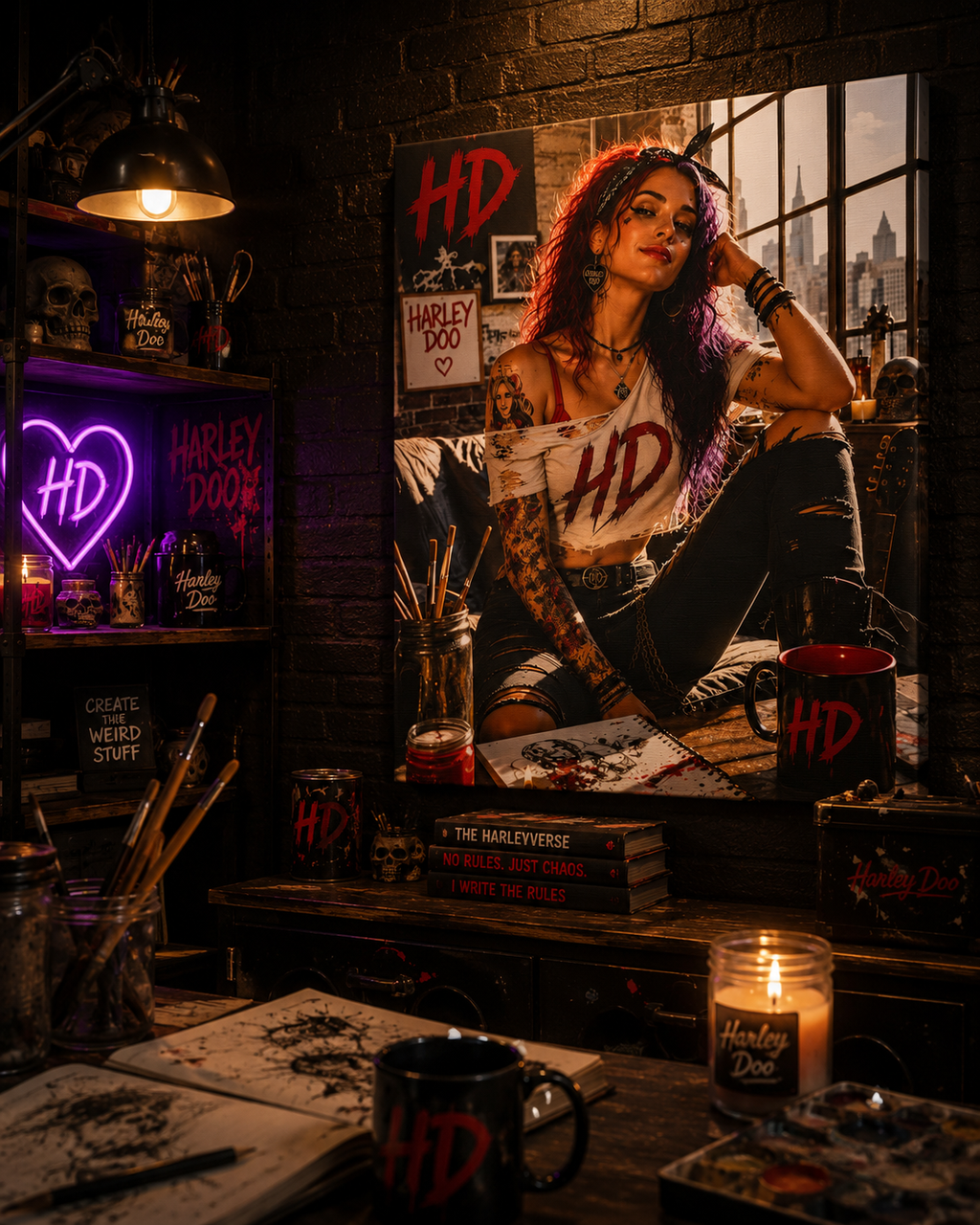 "Harley Doo" Urban Graffiti Art/  Moody Street Style Matte Canvas 11x14