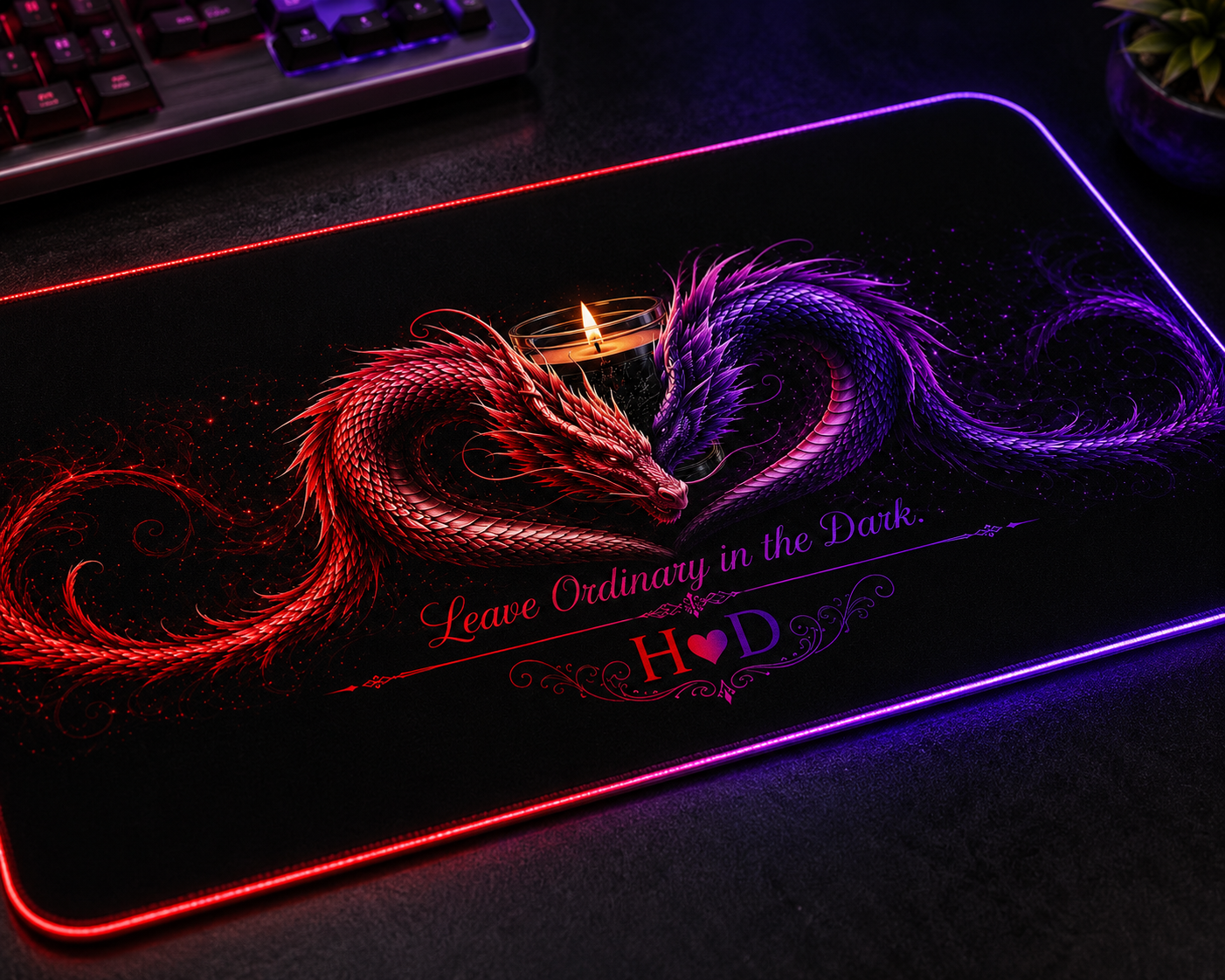 Flaming Heart Dragon LED Gaming Mouse Pad | RGB Desk Mat