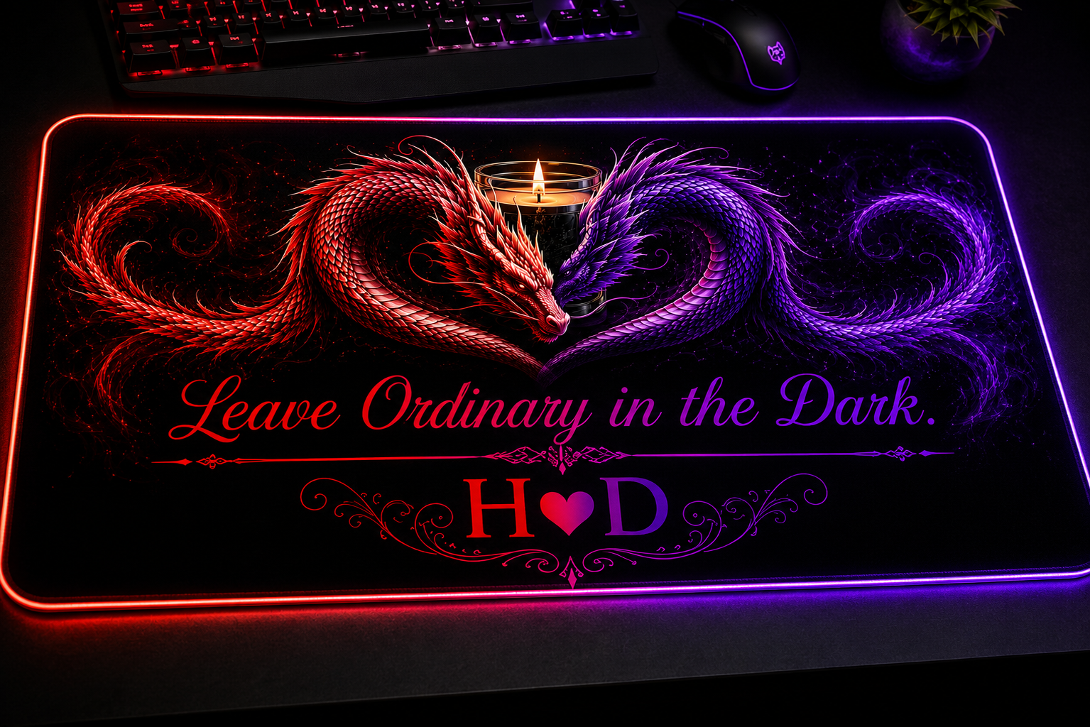Flaming Heart Dragon LED Gaming Mouse Pad | RGB Desk Mat