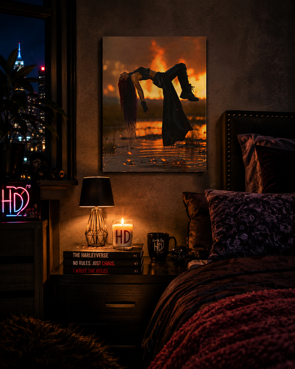 "Harley Doo" Levitation Illustration Canvas/ Moody Goth Canvas Art (11x14)