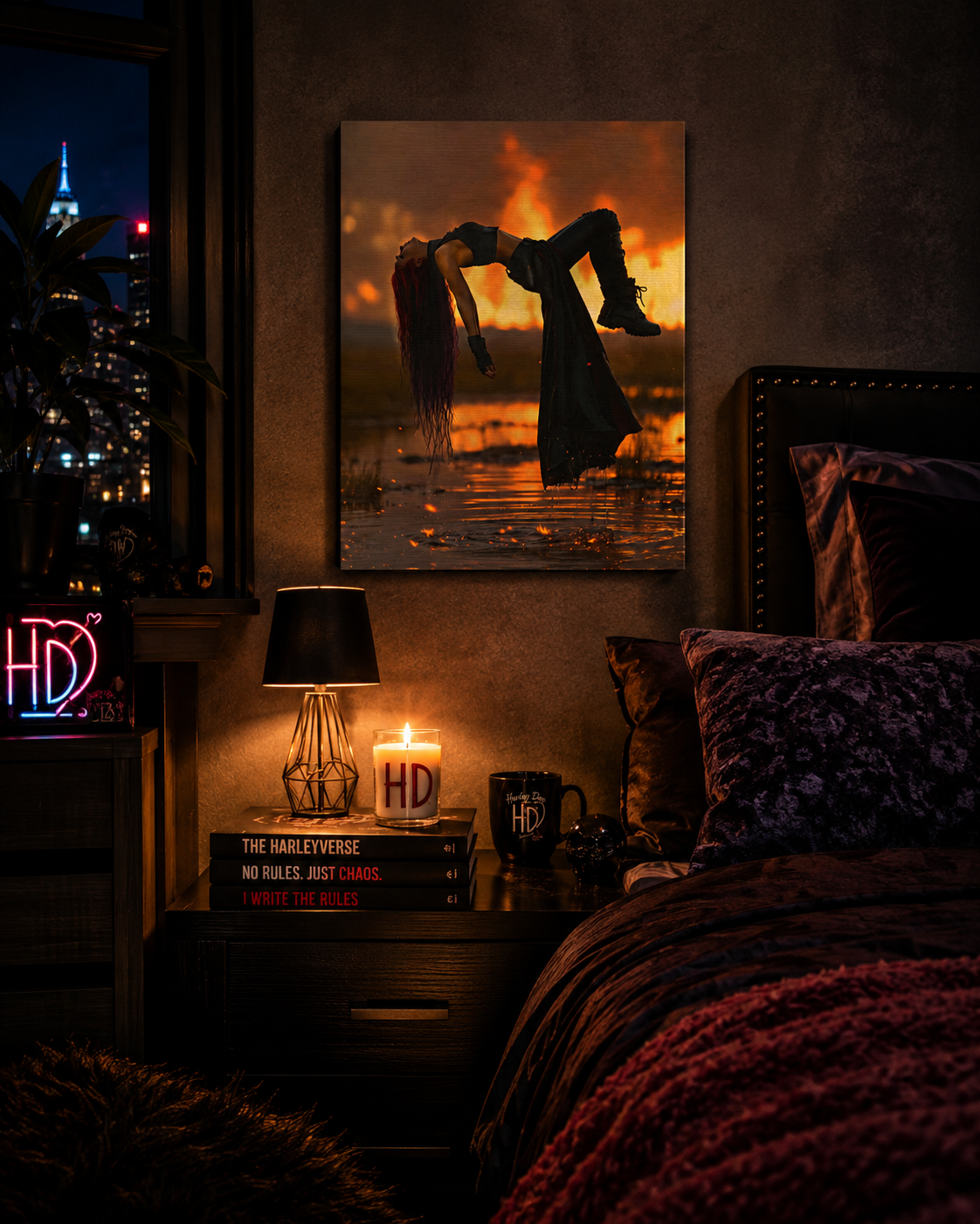 "Harley Doo" Levitation Illustration Canvas/ Moody Goth Canvas Art (11x14)