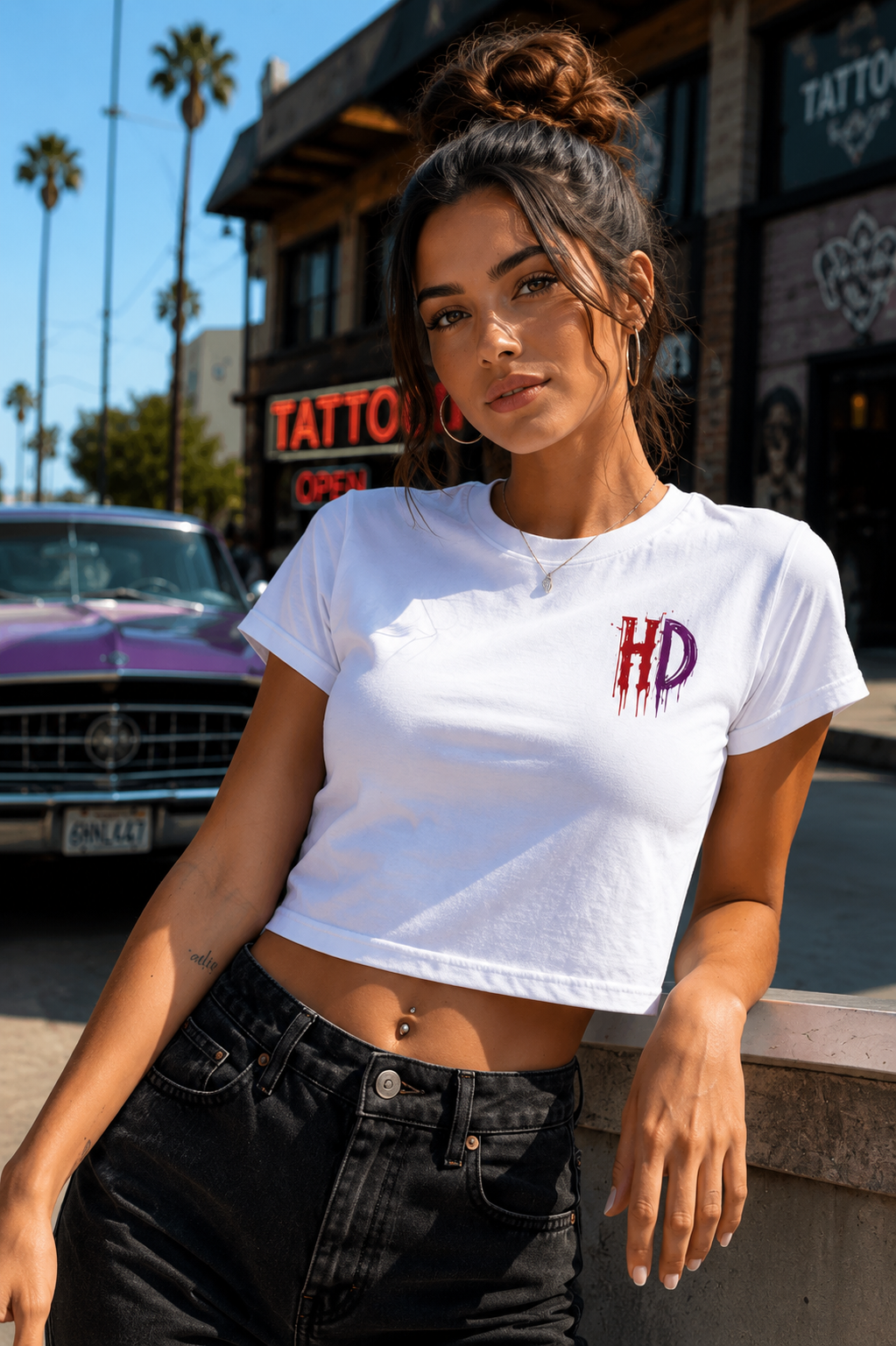 Harley Doo HD Drip Logo Crop Tee | horror ink splatter chest design